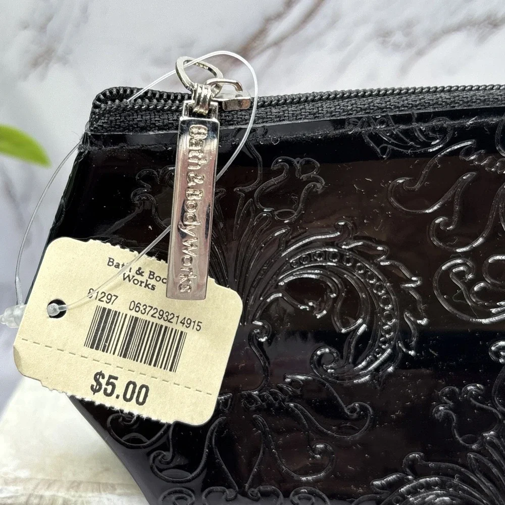Bath & Body Works Black Patent Embossed Damask Cosmetic Bag Set‎ Of 4 NWT Rare